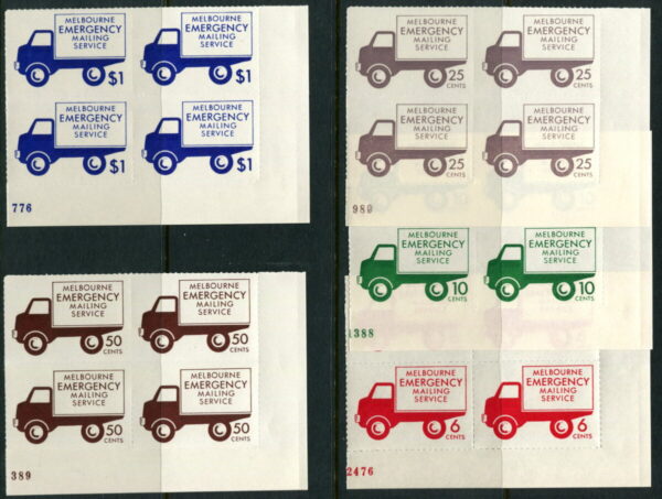 AUSTRALIA - 1968 'EMERGENCY LABELS' Set of 5 Blocks of 4 [A7035]
