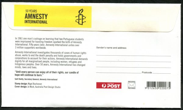 AUSTRALIA - 2011 - 50 Years of Amnesty International First Day Cover [C1320]