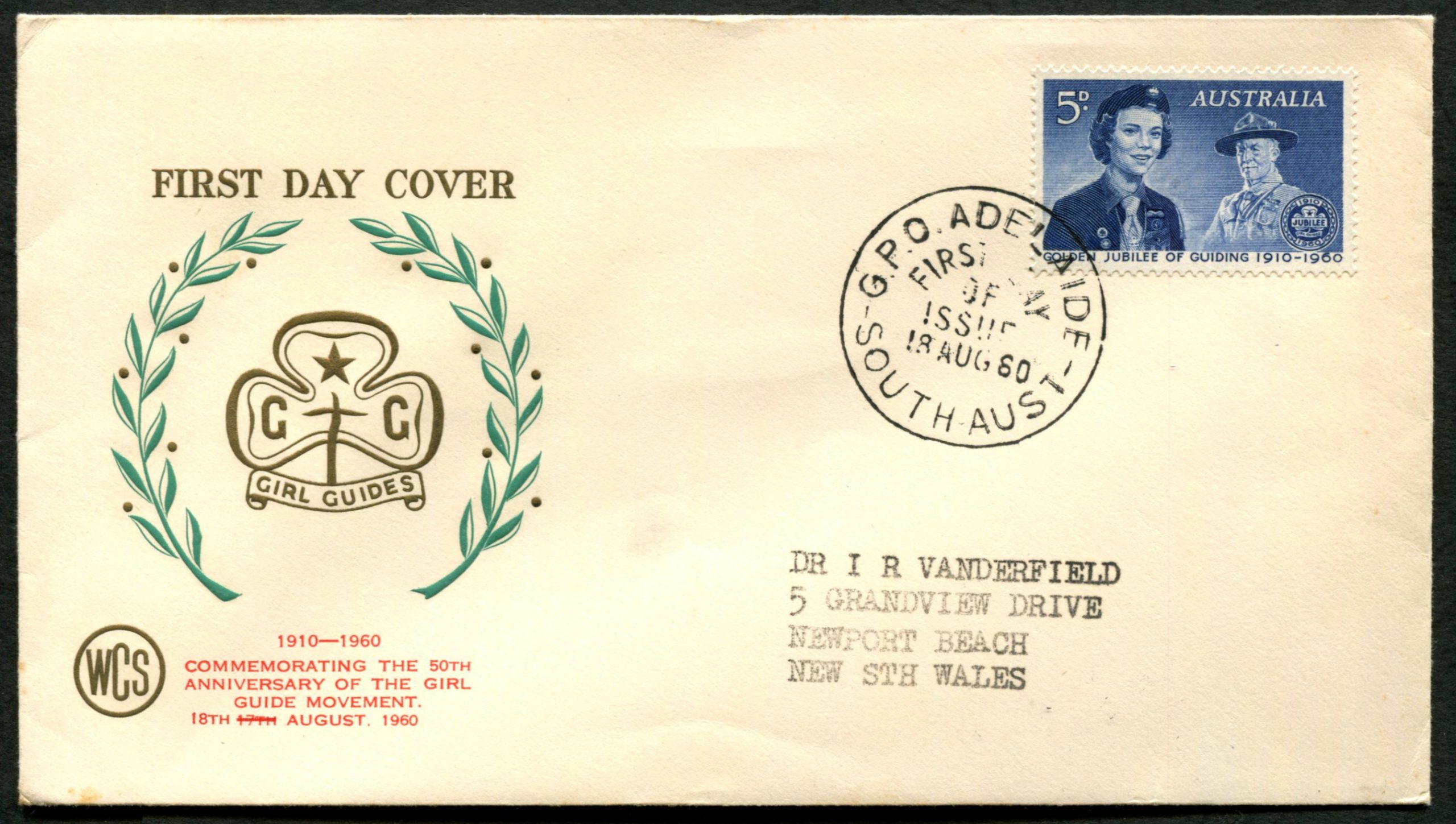 AUSTRALIA – 1960 ‘GOLDEN JUBILEE OF GUIDING’ WCS First Day Cover [C1764 ...