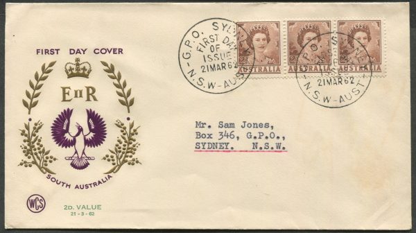 AUSTRALIA - 1962 3d 'QEII Brown -SOUTH AUSTRALIA' WCS First Day Cover [C1861]