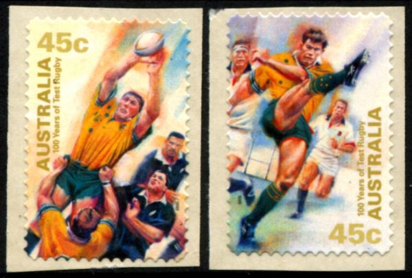 AUSTRALIA - 1999 'CENTENARY of AUSTRALIAN TEST RUGBY' Self Adhesive pair Mint [E8440]