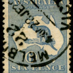 B1623 AUSTRALIA 1915 ROOS  2nd Wmk 6d BLUE Die 1   SG 26  FU Cv $40 