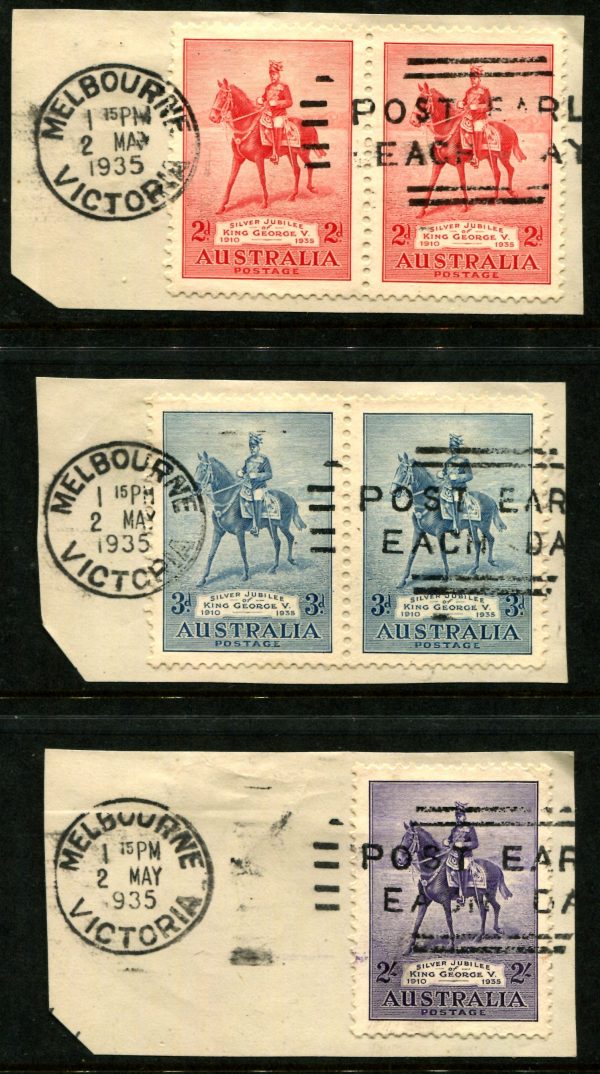 AUSTRALIA - 1935 KGV JUBILEE to 2/- VIOLET VFU (FDI) SG156-58 Cv £55+ [B1842]