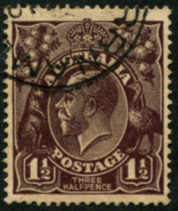 AUSTRALIA - 1918 KGV Single Wmk 1½d 'BL.-BROWN' SG58 FU Cv $8 [B1953]