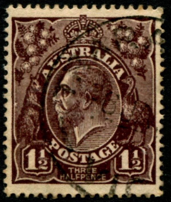 AUSTRALIA - 1918 KGV Single Wmk 1½d 'BLACK-BROWN' VARIETY SG58 FU CV $40 [B2363]