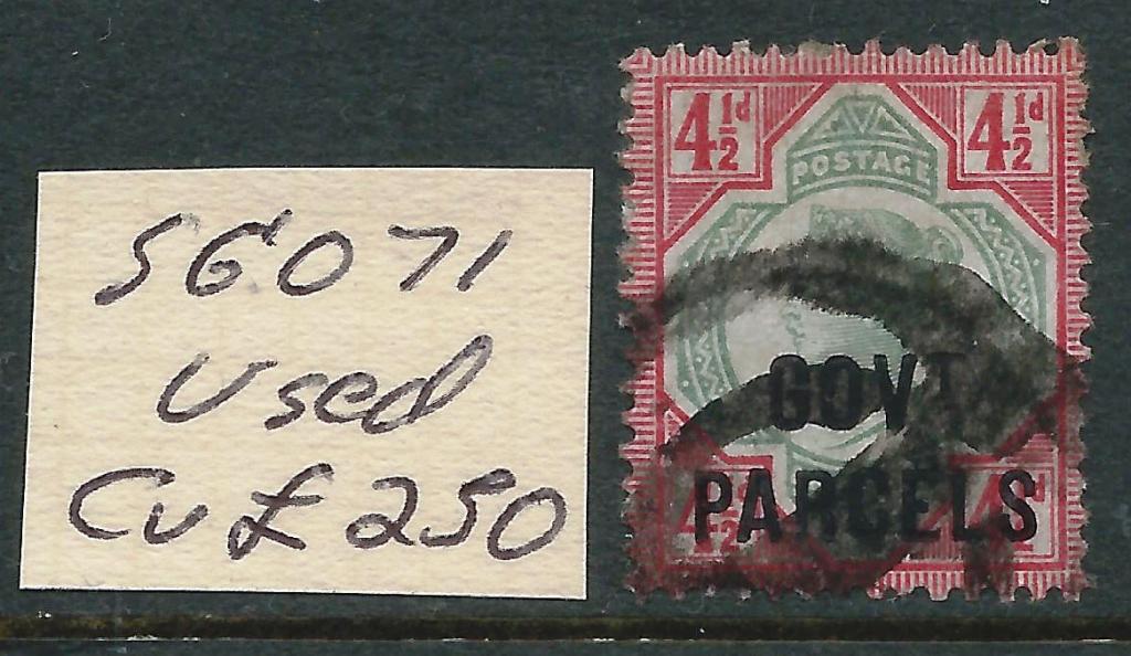 GREAT BRITAIN – 1892 QV ‘GOVT PARCELS’ 4.5d ‘GREEN & RED’ SGØ71 Cv £250 ...