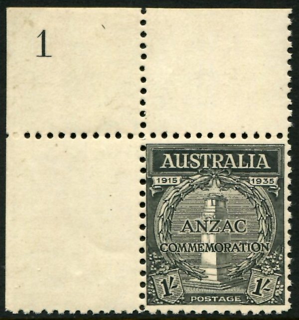 AUSTRALIA - 1935 ANZAC 1/- 'BLACK' Plate 1 MNH SG155 Cv $175+ [B2507]