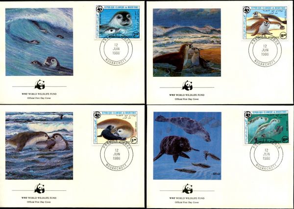 MAURITANIA - 1986 WWF 'MEDITERRANEAN MONK SEAL' Set of 4 First Day Covers [B2440]