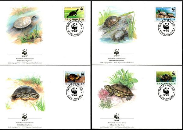 SLOVENIA - 1996 WWF 'EUROPEAN POND TORTOISE' Set of 4 First Day Covers [B2436]