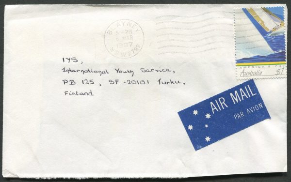 AUSTRALIA - 1987 $1 Yacht on international cover to Finland [C2814]