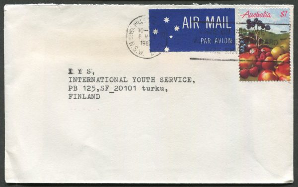 AUSTRALIA - 1987 $1 Fruit on international cover to Finland [C2816]