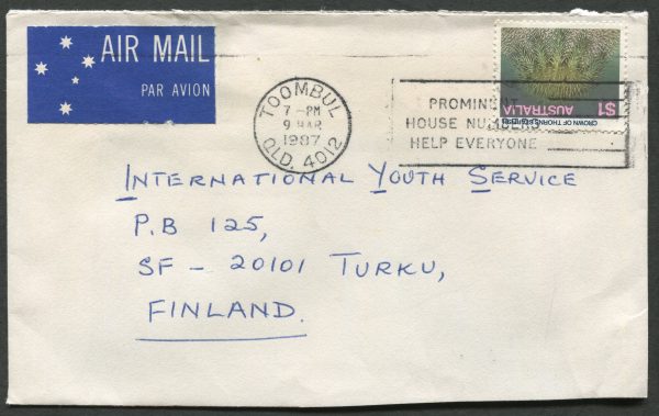 AUSTRALIA - 1987 $1 'Star Fish' on international cover to Finland [C2817]