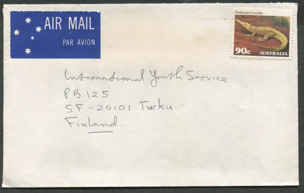 AUSTRALIA - 1985 90c 'Crocodile' on international cover to Finland  [C2821]
