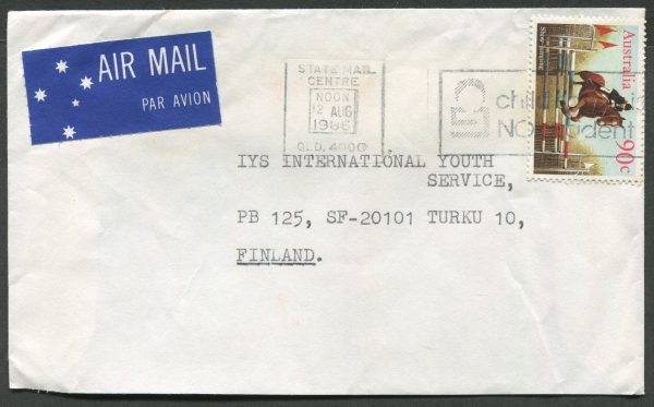 AUSTRALIA - 1986 90c 'Show Jumping' on international cover to Finland [C2827]