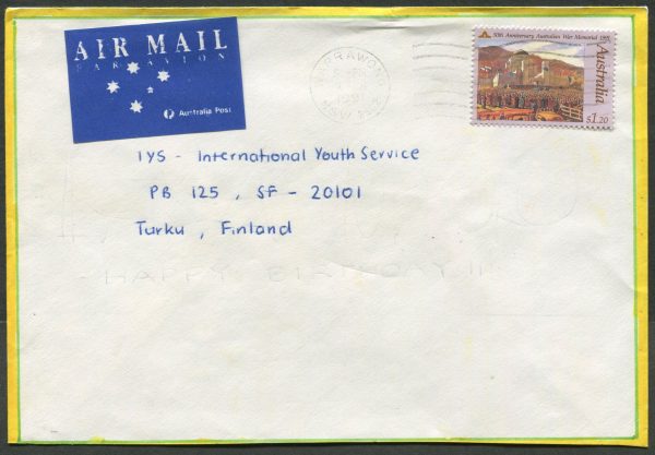 AUSTRALIA 1991 $1.20 'War Memorial' INTERNATIONAL POST cover to Finland [C2835]