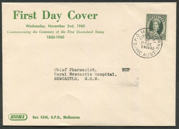 AUSTRALIA - 1960 'FIRST QUEENSLAND STAMP' Sigma First Day Cover [C3037]