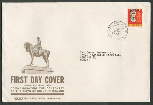 AUSTRALIA - 1965 'BIRTH CENT. SIR JOHN MONASH' Sigma First Day Cover [C3078]