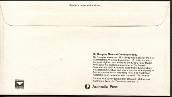 AAT - 1982 'SIR DOUGLAS MASWON CENTENARY' FDC MACQUARIE [B3317]