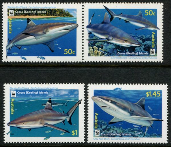 COCOS KEELING ISLANDS - 2005 WWF 'REEF SHARKS' Set of 4 MNH [E7192]