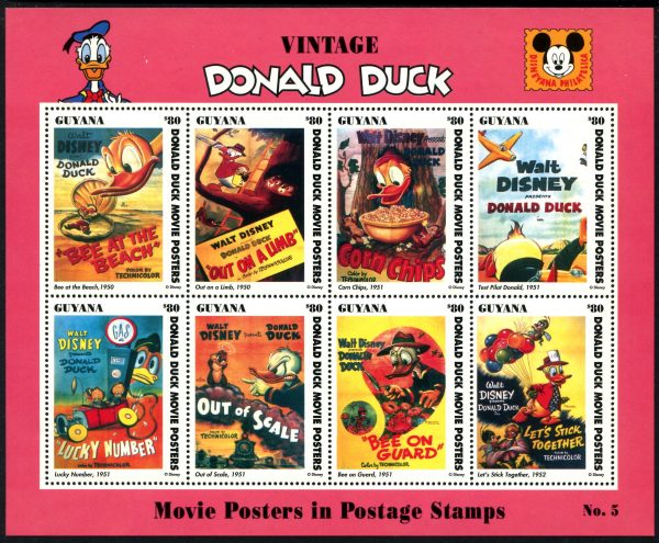 DISNEY - GUYANA - 1993 'DONALD DUCK-MOVIE POSTERS' Pink Sheetlet MNH [E7948]