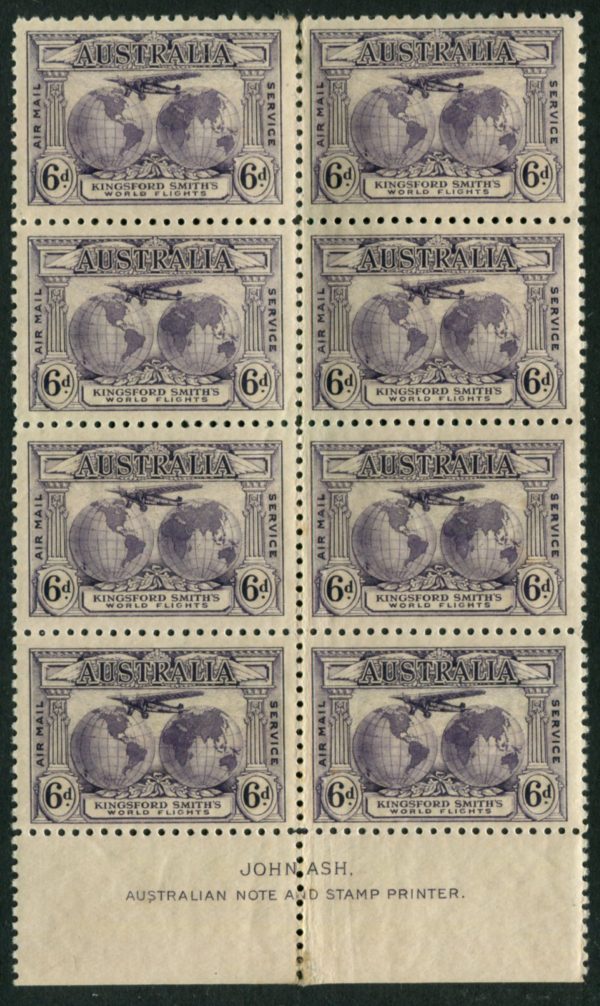 AUSTRALIA - 1931 Kingsford Smith 6d  Imprint +Retouch MLH SG123a Cv $175 [B4455]