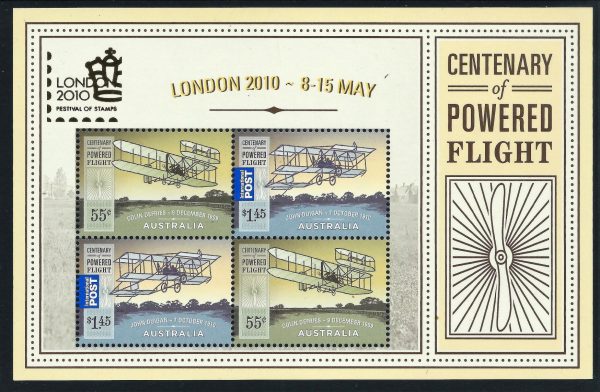 AUSTRALIA - 2010 'POWERED FLIGHT' London Overprint Miniature Sheet MNH [D0648]
