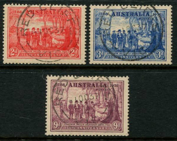 AUSTRALIA - 1937 NSW Sesqui-Cent. Set to 9d 'PURPLE' VFU SG193-95 Cv £40 [B4877]