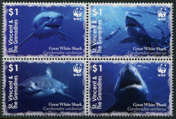 ST VINCENT THE GRENADINES - 2006 WWF 'GREAT WHITE SHARK' Block of 4 MNH [E7199]