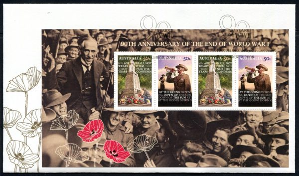 AUSTRALIA - 2008 '90th ANNIVERSAY END OF WWI' Miniature Sheet First Day Cover [D7164]