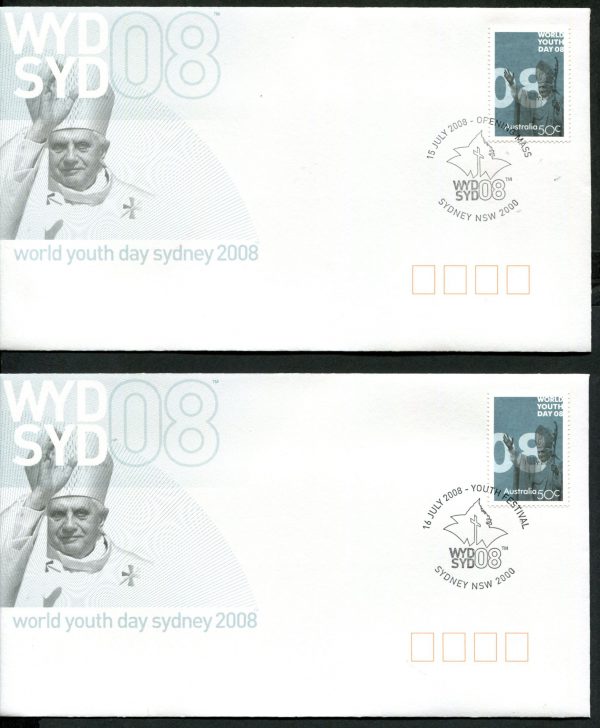 AUSTRALIA - 2008 'WORLD YOUTH DAY - Sydney' Commemorative Postmark First Day Covers Set of 6 [B6375]