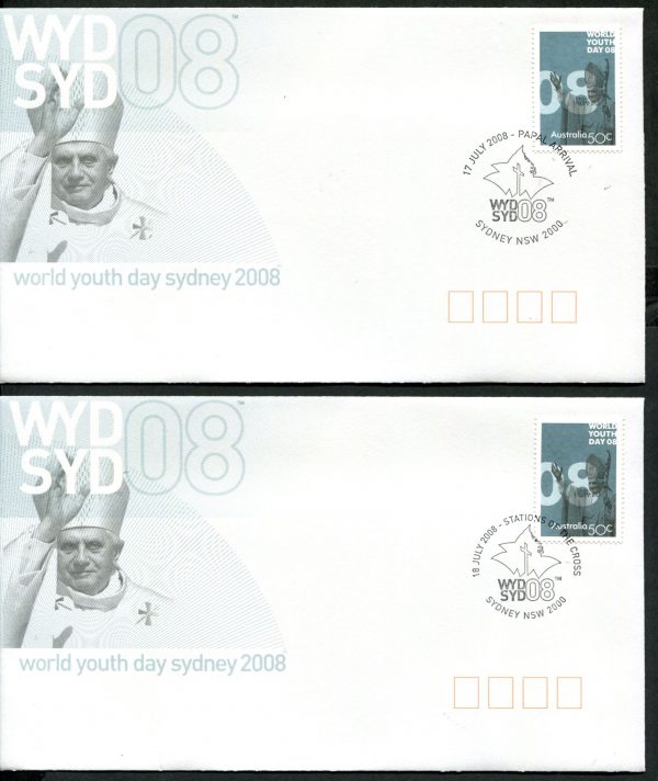 AUSTRALIA - 2008 'WORLD YOUTH DAY - Sydney' Commemorative Postmark First Day Covers Set of 6 [B6375]