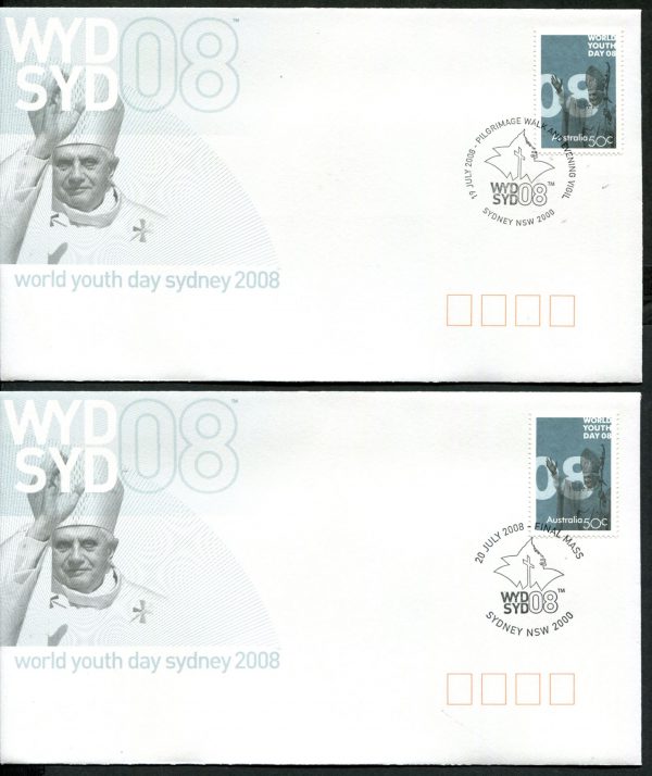 AUSTRALIA - 2008 'WORLD YOUTH DAY - Sydney' Commemorative Postmark First Day Covers Set of 6 [B6375]