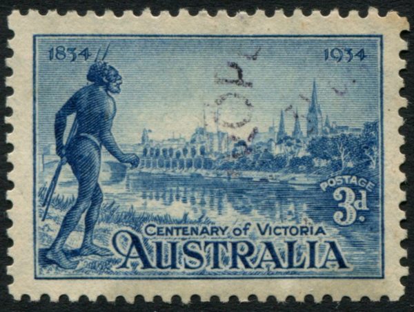 AUSTRALIA - 1934 CENTENARY OF VICTORIA 3d 'BLUE' Flag VFU SG148a Cv $90 [B6482]