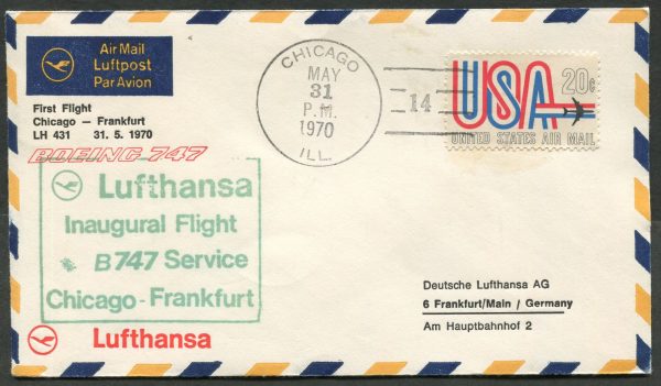 USA -1970 '1st FLIGHT CHICAGO to FRANKFURT' Lufthansa Flight Cover [C3886]