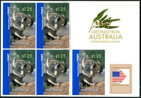 AUSTRALIA - 2006 'GREETINGS FROM AUSTRALIA' Washington Overprint Self Adhesive Booklet Pane Mint [E7985]