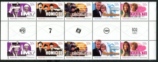 AUSTRALIA - 2006 '50 YEARS OF TELEVISION' Gutter strip MNH [E6948]