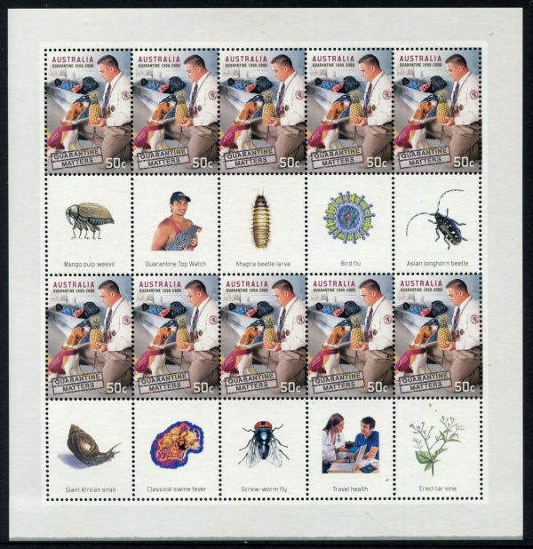 AUSTRALIA - 2008 'CENTENARY OF QUARANTINE ACT' Sheetlet of 10 + Tabs P14 MNH [E6195]