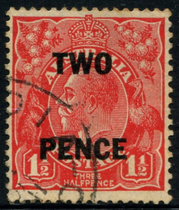 AUSTRALIA - 1930 KGV SM Wmk 2d 'RED' O'print SG119 FU Cv $2 [ B7026]
