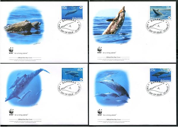 BAHAMAS - 2007 WWF 'BLAINVILLE'S BEAKED WHALE' Set of 4 First Day Covers [E6761]