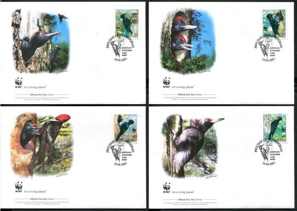 SERBIA - 2007 WWF 'BLACK WOODPECKER' Set of 4 First Day Covers [E7673]