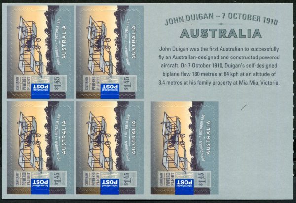 AUSTRALIA - 2010 'CENTENARY OF POWERED FLIGHT' International Self Adhesive Booklet Pane Mint [E8924]