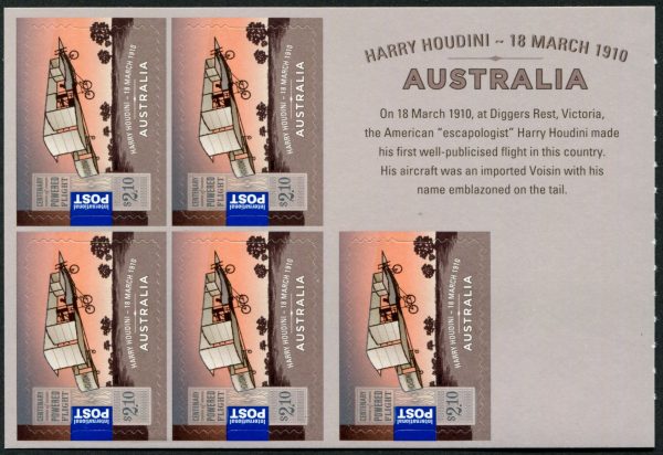 AUSTRALIA - 2010 'CENTENARY OF POWERED FLIGHT' International Self Adhesive Booklet Pane Mint [E8925]