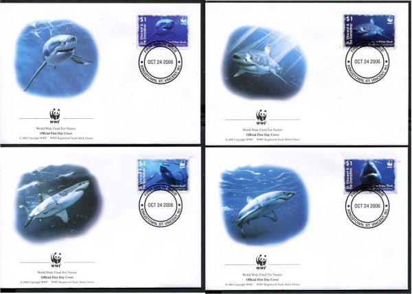ST VINCENT & THE GRENADINES - 2006 WWF 'GREAT WHITE SHARK' Set of 4 First Day Covers [E6762]