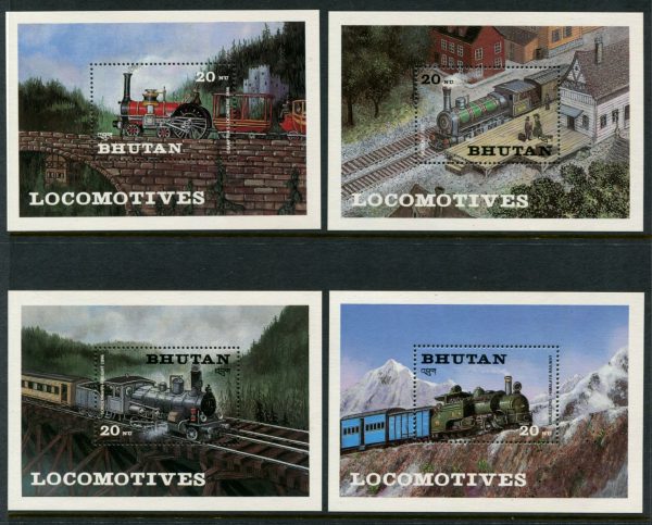 BHUTAN - 1984 'STEAM LOCOMOTIVES' Set of 4 Miniature Sheets MNH [B7534]