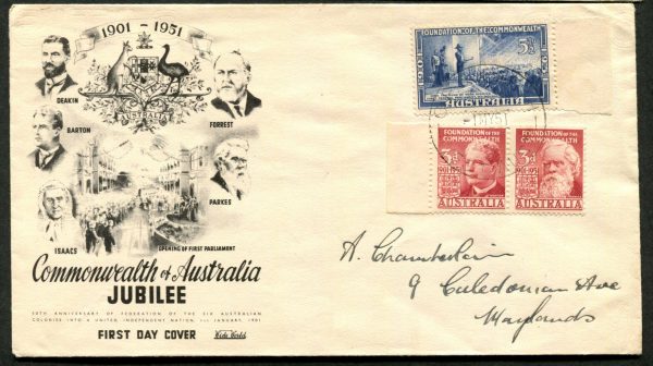 AUSTRALIA - 1951 FEDERATION 50th ANNIV. on WORLD WIDE FDC [C4879]