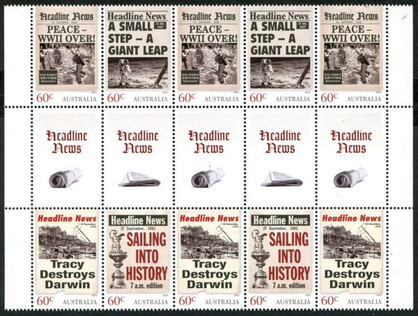 AUSTRALIA - 2013 'HEADLINE NEWS' Gutter strip MNH [F0399]