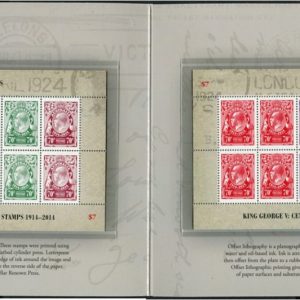 AUSTRALIA - 2014 'CENTENARY OF KGV STAMPS' Miniature Sheets x 2 MNH [F1412]