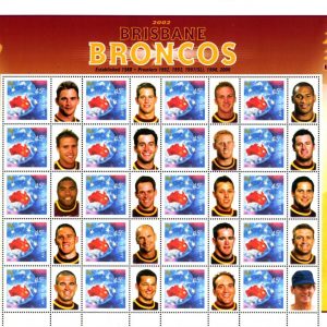Australia - 2002 'BRISBANE BRONCOS NRL FOOTBALL CLUB SOUVENIER' Sheetlet MNH [E9889]