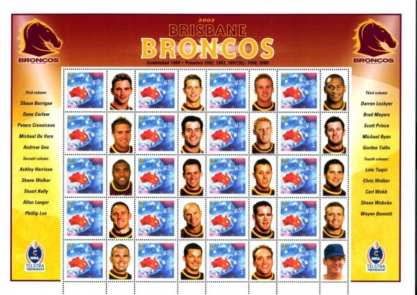 Australia - 2002 'BRISBANE BRONCOS NRL FOOTBALL CLUB SOUVENIER' Sheetlet MNH [E9889]
