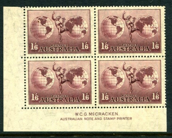 AUSTRALIA - 1949 1/6d HERMES McCracken Imprint MNH/MLH SG 153ab CV $35 [D0927]